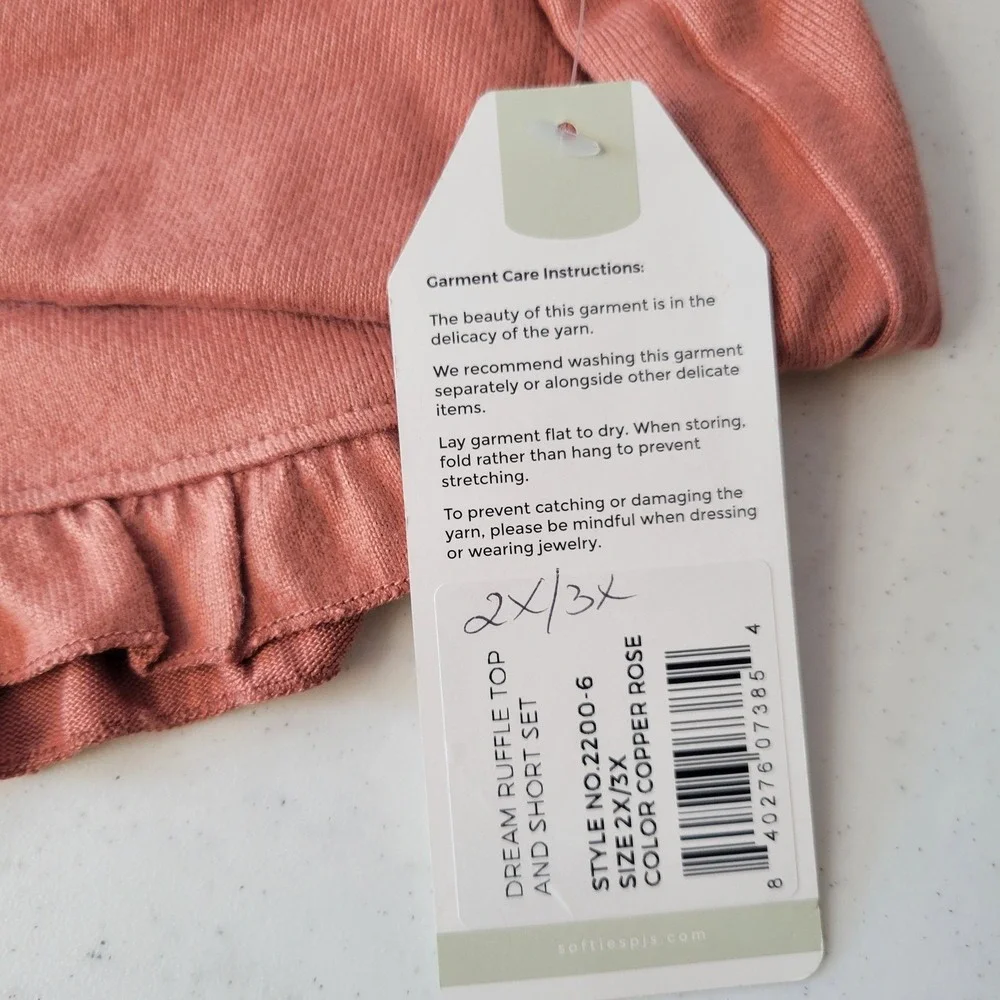 Softies Dream Ruffle Top and Short Set Women 2X/3X Copper Rose Loungewear 2200-6